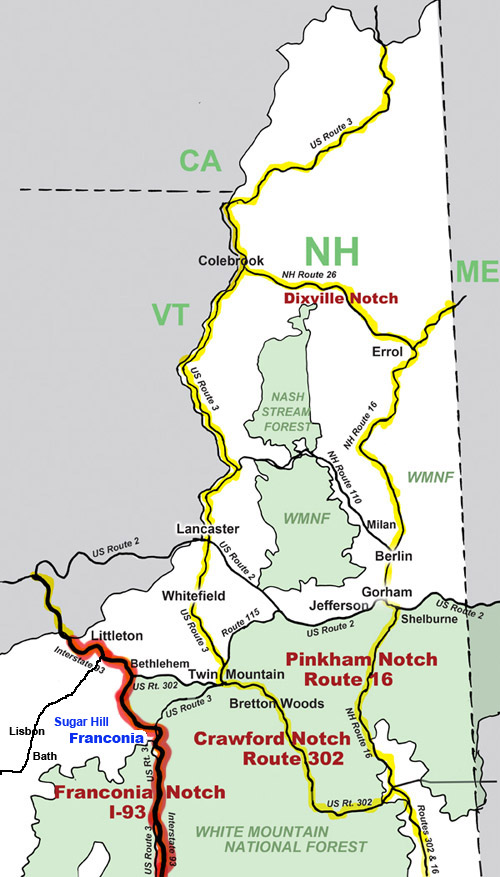 Franconia Notch and North Road Map